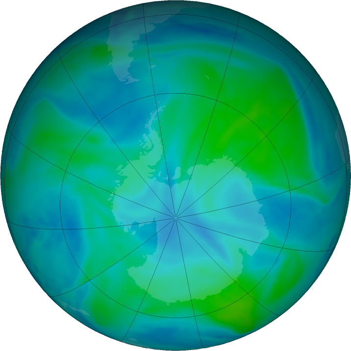 Antarctic ozone map for 19 January 2022